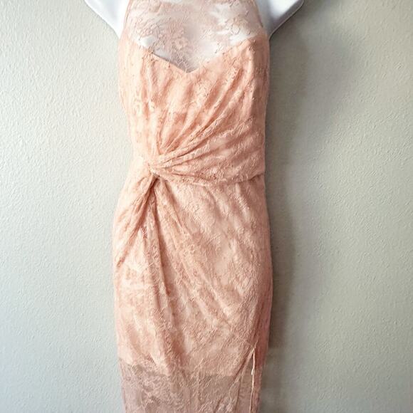 NBD X Revolve Nicole Peach Lace Halter Gown Maxi Dress Women's Size Small - Picture 4 of 14